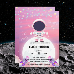 Pink Outer Space Little Explorer Baby Shower  Invitation