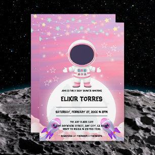 Pink Outer Space Little Explorer Baby Shower  Invitation