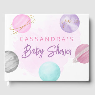 Pink Outer Space Planets Galaxy  Baby Shower  Guest Book