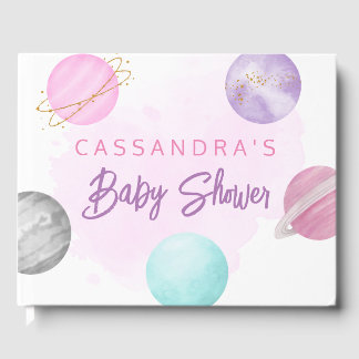 Pink Outer Space Planets Galaxy  Baby Shower  Guest Book