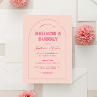 Pink Outline Bold Type Brunch & Bubbly Invitation