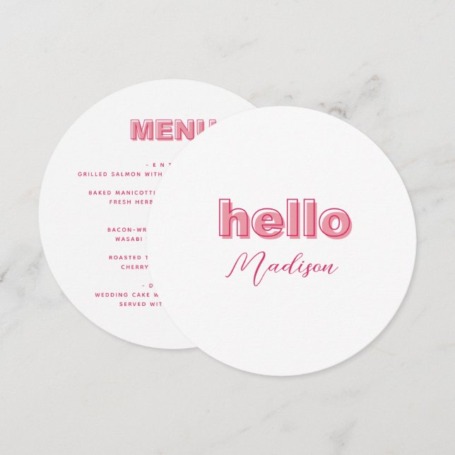 Pink Outline Bold Type Menu Card with Name (Front/Back)