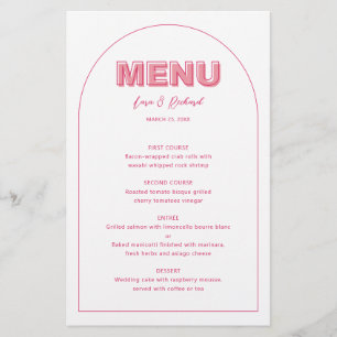 Pink Outline Bold Type Wedding menu card