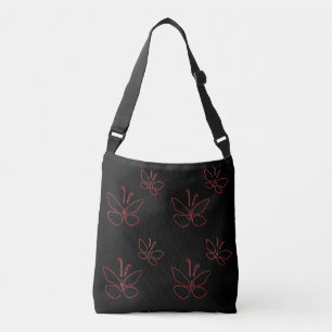 pink outline butterflies black crossbody bag