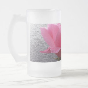 pink over grey frosted glass beer mug