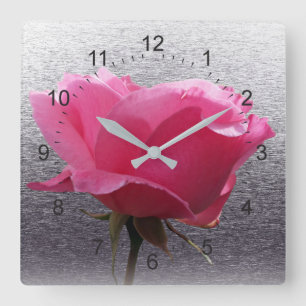 pink over grey square wall clock