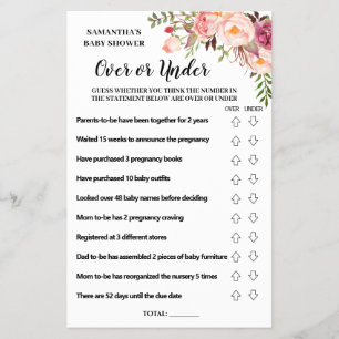 Pink Over or under baby shower bilingual game card