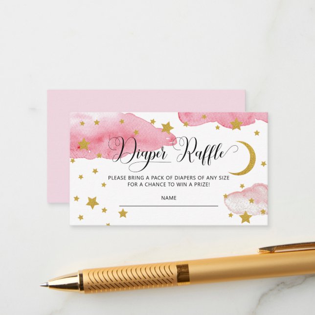  Pink Over The Moon Baby Shower Diaper Raffle Enclosure Card (Front/Back In Situ)