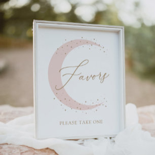 Pink Over the Moon Baby Shower Favours Sign