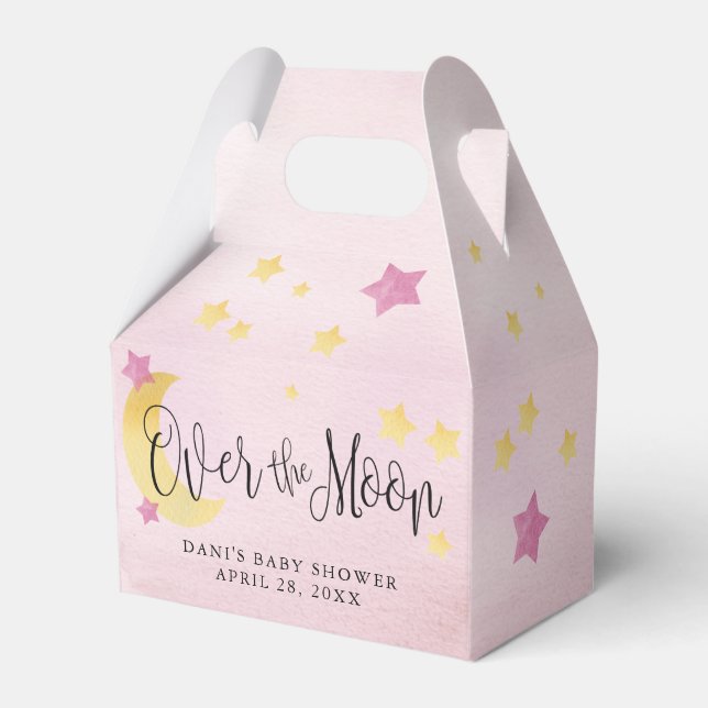 Pink Over the Moon, Baby Shower Moon Stars Favour Box (Front Side)