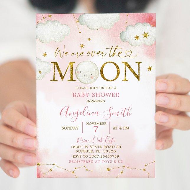Pink Over The Moon Constellation Baby Shower Invitation (Creator Uploaded)
