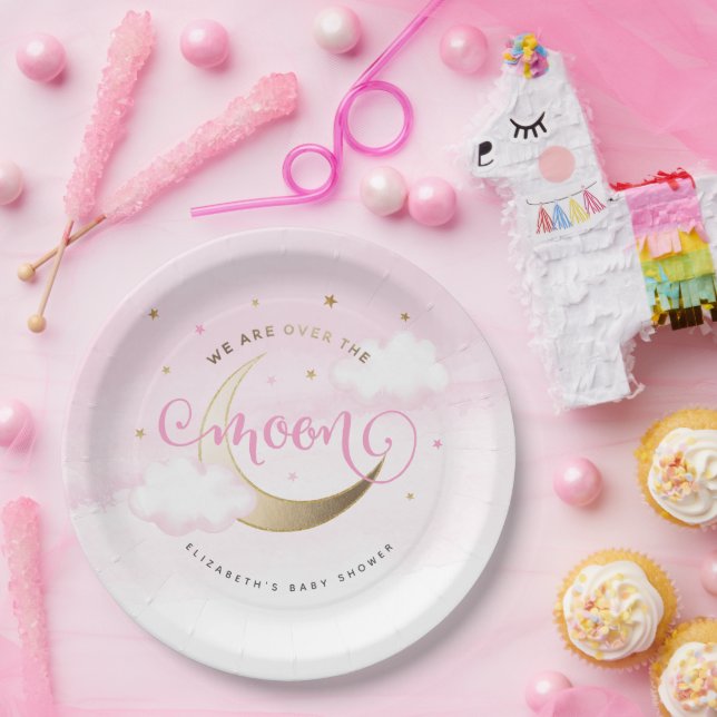 Pink Over the Moon Paper Plates (Party)