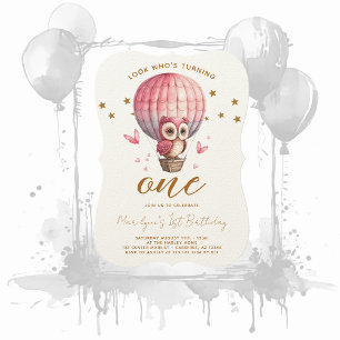 Pink Owl 1st Birthday Invitation