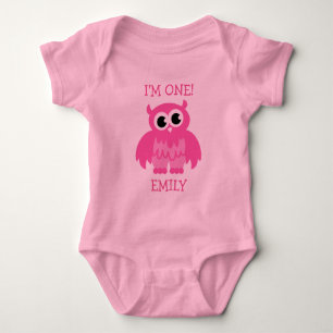 Pink owl 1st Birthday jumpsuit for baby girl