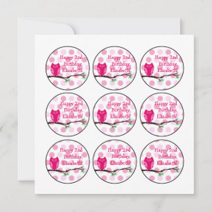 Pink Owl 2nd Birthday Cupcake Toppers Invitation