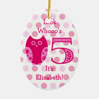 Pink Owl 5th Birthday Photo Ornament