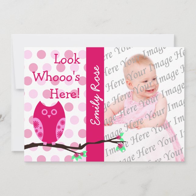 Pink Owl Adoption Announcements (Front)