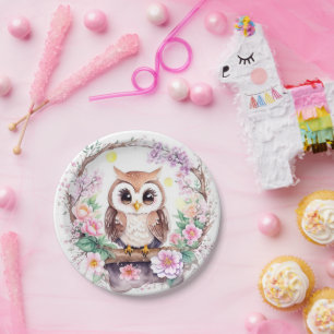 Pink Owl Adventure Baby Girl Shower Paper Plate
