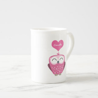 Pink Owl and Love Heart Personalizable Name Mug