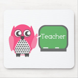 Pink Owl At Chalkboard Mouse Mat