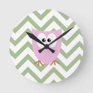 Pink Owl Baby Girl Nursery Bedroom Round Clock