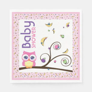 Pink Owl Baby Girl Shower Celestial Moon Star Napkin