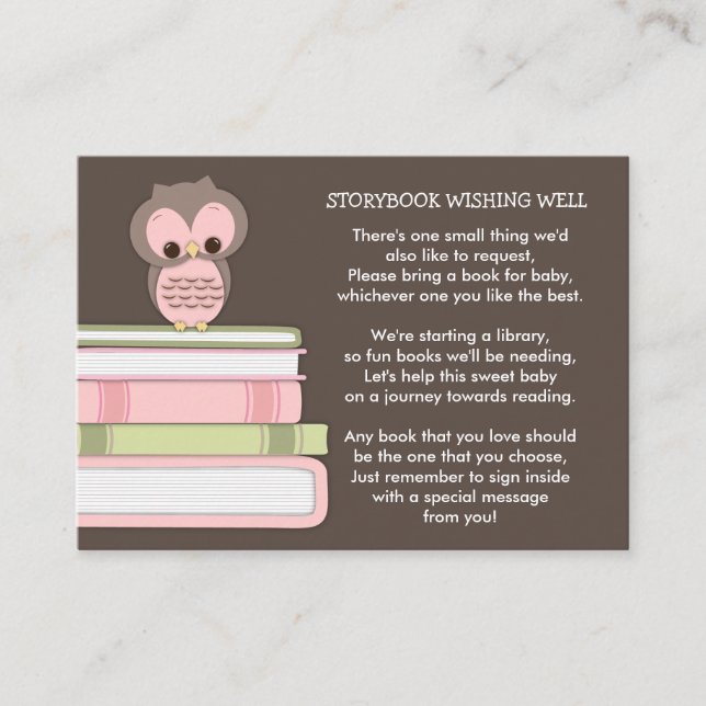 Pink Owl Baby Shower Book Insert Request Card (Front)