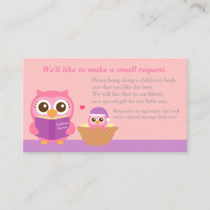 Pink Owl Baby Shower Book Insert Request Card