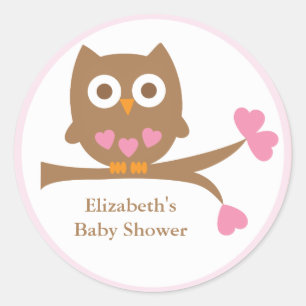 Pink Owl Baby Shower Envelope Seals