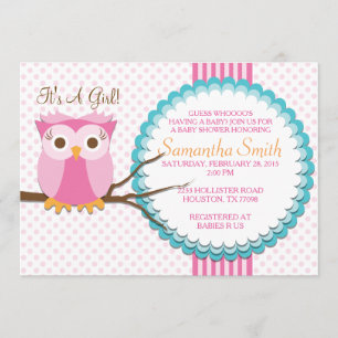 Pink Owl Baby Shower Invitation