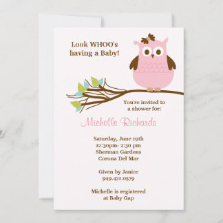 Pink Owl Baby Shower Invitation