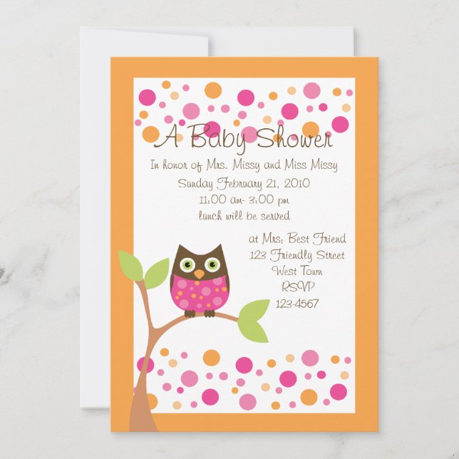 Pink Owl Baby Shower Invitation-hotpink by request Invitation (Front)