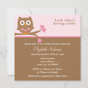 Pink Owl Baby Shower Invitations