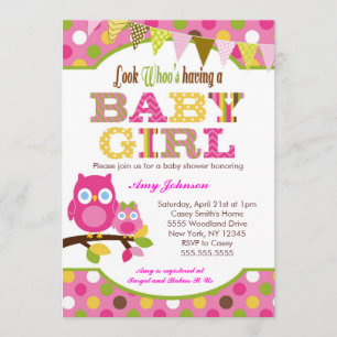 Pink Owl Baby Shower Invitations - Baby Girl