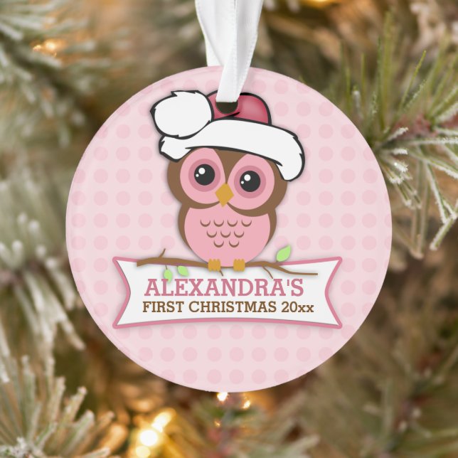 Pink Owl Baby's 1st Christmas Ornament (Tree)