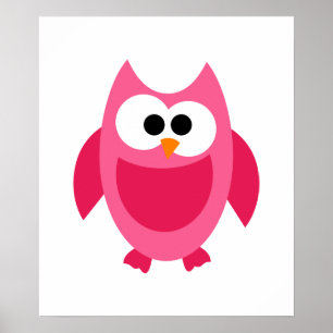 Pink Owl Bird Cute Cartoon Poster