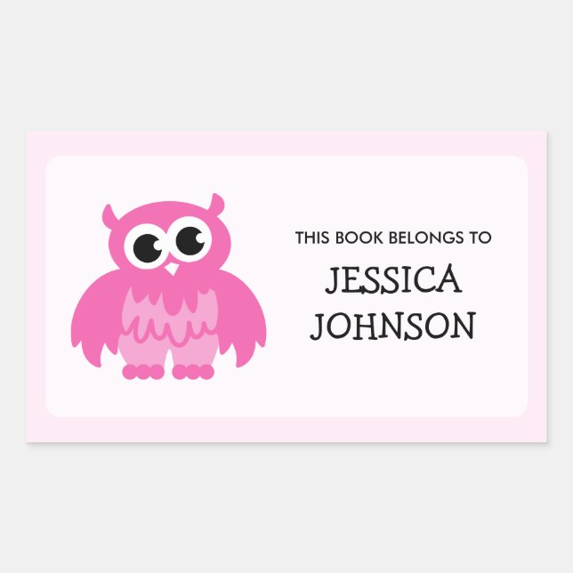 Pink owl book label stickers | School supplies (Front)
