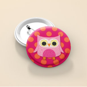 Pink Owl Button Pin