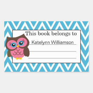 Pink Owl Chevron Custom Bookplate Sticker
