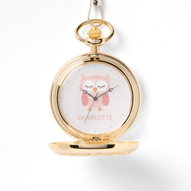 'Pink Owl', cute customised keepsake Pocket  Watch (Front)