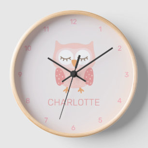 'Pink Owl', cute & whimsical customised girls Clock