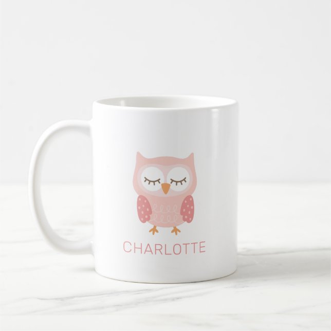 'Pink Owl', cute & whimsical customised girls Coffee Mug (Left)