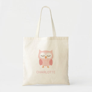 Pink Owl cute & whimsical customised girls Tote Bag