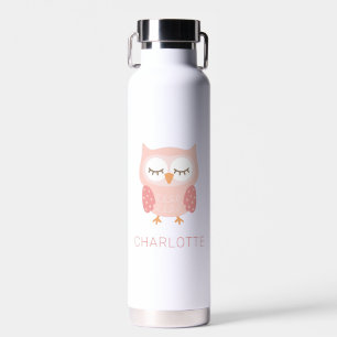 Pink Owl, cute whimsical customised girls Water Bottle