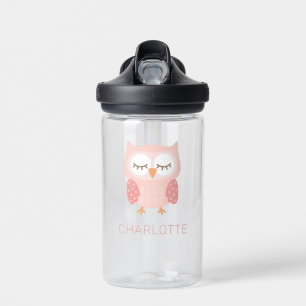 'Pink Owl', cute & whimsical customised girls Water Bottle
