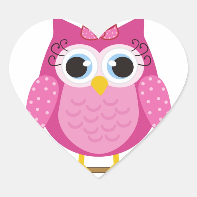 Pink Owl design Gifts Heart Sticker (Front)