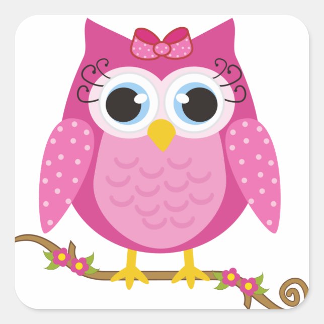 Pink Owl design Gifts Square Sticker (Front)