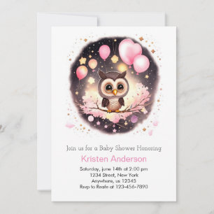 Pink Owl Enchanted Wildflower Girl Baby Shower Invitation