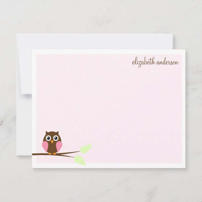 Pink Owl Flat Thank You Cards (Front)