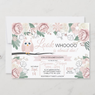Pink Owl Floral Baby Shower Invitation